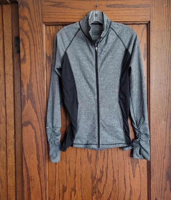 Victoria's Secret Jackets & Blazers - VICTORIA'S SECRET Jacket Womens Large Gray Sports Black Zip Up Reflective Thumbs